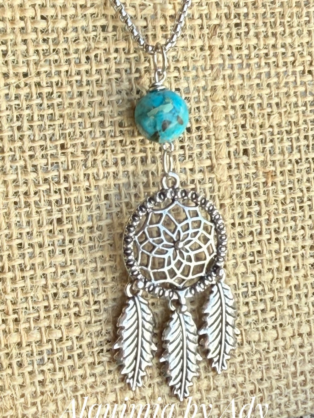 Alquimia Turquoise Bead Silver Dreamcatcher Necklace